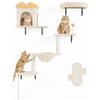 Yaheetech Mensole e Piattaforme per Gatti 4 in 1 da Parete Set Modulari con Cuccia Amaca Tiragraffi e Cestino Mobili da Parete Compatto per Gatti da Interno (Beige)