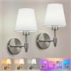 HARPER LIVING Applique a batteria (Set da 2) - Lampade in tessuto con lampadine ricaricabili e telecomando - 3 CCT e 9 RGB - Applique wireless dimmerabili (Nichel satinato)