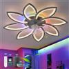 QINGYING Fiore RGB Lampadario Con Pale, Ventilatore Da Soffitto Con Luce Silenzioso Compatibile con Alexa, Lampada Con Pale Reversibile 6 Velocità Dimmerabile Per Camera Da Letto Soggiorno, Nero