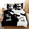 AOXHFNV Set biancheria da letto della serie in bianco e nero Dog Side and Cat Side con copripiumino a coppia, biancheria da letto nera e bianca per letto matrimoniale (Dog Cat Side, 220×240cm)