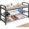 tectake® Scarpiera 91x36x55 cm, Scarpiera Salvaspazio Slim, 2 Ripiani Rete, Scaffale Porta Scarpe, Scaffale Salvaspazio, Panca Soggiorno, Organizer Scarpe e Stivali, Stile Industriale - Legno Chiaro