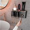 iHave Portaspazzolini con dispenser dentifricio. 2 tazze, 6 scomparti e 2 vani per articoli da bagno. Design elegante nero e oro per arredare il tuo bagno