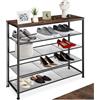 tectake® Scarpiera 100x30,5x93 cm, Scarpiera Salvaspazio slim, 4 Ripiani Rete, Scaffale Scarpe Uomo, Scarpe Donna, Stivali, Ideale Ingresso, Corridoio, Soggiorno, Stile Industriale - Legno Scuro