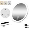 Junyaoxuan Specchio ingranditore 10X con luce, 15,2 cm, grande specchio ingranditore per trucco con 3 colori dimmerabili, portatile a LED ingrandito con 3 ventose, bianco