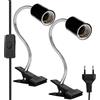 Aicharynic Portalampada E27 con clip, 2 pezzi E27 lampada a morsetto regolabile a 360°, lampada da scrivania con interruttore e spina per animali, lampada da tavolo, pianta in crescita (senza lampadina)