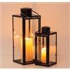 NUPTIO Lanterna per Candele All'aperto Nero: 35cm&24cm Alto Garden Candle Lanterns Indoor Hanging Decorative Memorial Metallo Vetro Fuori per Soggiorno Natale Halloween Matrimonio Centrotavola