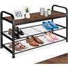 tectake® Scarpiera 91x36x55 cm, Scarpiera Salvaspazio Slim, 2 Ripiani Rete, Scaffale Porta Scarpe, Scaffale Salvaspazio, Panca Soggiorno, Organizer Scarpe e Stivali, Stile Industriale - Legno Scuro