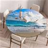 Morbuy Tovaglia Rotonda con Bordo Elastico, Motivo Vista Mare 3D Tovaglia per Tavolo Rotondo Antimacchia Impermeabile Copritavolo Copri Tavolo per Cucina (Gabbiano A,Diametro 140cm)