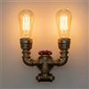 DC VOLTAGE Applique da parete vintage con tubo dell'acqua E27, lampada da parete rustica con doppio tubo industriale, applique Steampunk rustica con rubinetto (Stile 2 - Rame spazzolato)