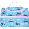 Disney Stitch - Borsa per il pranzo con 2 scomparti, motivo a punto blu e rosa, poliestere 600D, isolante, ideale per scuola e lavoro, con targhetta per il nome e maniglia per il trasporto