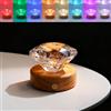 MARZIUS Lampada da tavolo a forma di diamante con luce notturna a sette colori RGB che cambiano luce notturna ricaricabile e base in legno massello, illuminazione unica ed elegante per camera da letto o