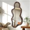 Lzuso Specchio asimmetrico da parete marrone cornice in legno irregolare specchi artistici moderni specchi decorativi bagno soggiorno camera da letto ingresso corridoio carino ed elegante specchio