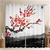 Loussiesd Tende Ukiyoe in con fiori di ciliegio Set trapunta per adulti Giapponese rosso floreale tende per camera da letto soggiorno rami acquerello trattamenti per finestre W66 x L90