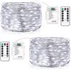 Vacoulery Lucine LED Decorative a Batteria 2 Pezzi 12M 120LED Lucine LED Decorative 8 Modalità Luci a Batteria con Timer e Telecomando per Camera Natale Interni Esterni(Bianco Freddo)
