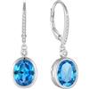 FJ Orecchini Pendenti Ovale Argento 925 Orecchini Acquamarina Gioielli Pietre Portafortuna Marzo Regalo per Donna Moglie Mamma