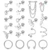 JeweBella 20 Pezzi 16G Orecchini Cartilagine Argento/Oro Piercing Orecchio Acciaio Chirurgico per Donna Piuma Cuore Stella Orecchini a Cerchio Set Piercing Orecchio Helix Trago Conch