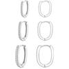 Cangall Orecchini a cerchio in argento 925, 3 paia di orecchini a cerchio ovali in argento sterling 925, per piercing multiplo, ipoallergenici, piccoli cartilagine, per dormire, ovali, in argento 925