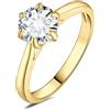 JewelryPalace 1.5ct Classic Anello Solitario Donna placcato oro giallo 14K con Creato Moissanite, Diamante Simulato Anelli Dorati con Pietra Rotonda, Semplice Fedine Fidanzamento 18.5