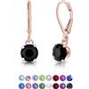 DTPsilver Orecchini Pendenti Donna Argento 925 Placcati Oro Rosa 18K con Brillantini di Cristallo Nero - Orecchini Neri Donna - Orecchini a Monachella - Orecchini Pendenti Oro - Orecchini Donna Dorati