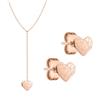 LIEBESKIND Berlin - Set di gioielli - Collana a Y con ciondolo a forma di cuore e orecchini abbinati, in oro rosa, catena rolò regolabile fino a 45 cm, impermeabile e delicato sulla pelle
