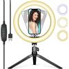 NK - Anello di luce LED circolare con 20 cm di diametro, supporto flessibile, lampada LED, regolazione dell'angolo, luce calda/neutra, rotazione 360°, illuminazione graduabile/polarizzata