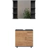 Vicco Set di mobili da bagno Ilias, Antracite/Rovere dorato 60 cm | 2 pezzi · Mobile sottolavabo · Armadietto a specchio