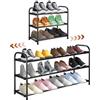 Zaxiva Scarpiera Espandibile a 3 Ripiani, Scarpiera Salvaspazio Regolabile 45-83 cm, Scaffale Portascarpe in Metallo Nero con Rivestimento Antiruggine per Ingresso, Armadio, Camera da Letto