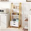 RELAX4LIFE Libreria Scaffale a Scala, Scaffale a 4 Ripiani con 2 Cassetti, Struttura in Metallo, Mobile per Salotto, Studio, Ufficio e Cucina, 52 x 39,5 x 134 cm (Bianco)