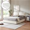[en.casa] Letto Matrimoniale con Materasso a Schiuma Fredda 160 x 200 cm Zona di Riposo Ribaltabile e Contenitore Letto a 2 Piazze con Testiera Imbottita - Beige