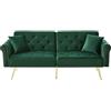 Azkoeesy Divano letto moderno a 2 posti in velluto 173 cm con gambe in metallo dorato e rivetti, 2 cuscini, schienale regolabile a 3 posizioni, per soggiorno e ufficio (verde antico)