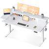 OffiGo Scrivania Regolabile in Altezza, 140x60 cm Scrivania Elettrica con L forma Supporto per Monitor, Standing Desk con Cassetto, Ergonomica Table Motorizzata con USB, Bianca