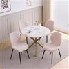 JZGORC Set Tavolo e Sedie da Pranzo, Tavolo da Pranzo Rotondo da 100 * 100 * 76.5 cm e 4 Sedie Moderne in Teddy Fleece, per Sala da Pranzo, Cucina, Soggiorno, Colore Marmo-GD + Beige