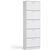 MOHOME Scarpiera Salvaspazio Slim Legno 5 Ante Bianco Frassinato Dimensioni 187 x 63 x 24 cm Anta a Ribalta Porta Scarpe Doppia Profondità Moderno MDF Ingresso Camera