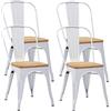Duhome 4x Sedia da sala da pranzo in metallo ferro con schienale stile vintage impilabile design industriale 666, colore:bianco + legno chiaro, materiale:metallo