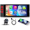 VECHTEL 4G+64G Android 15 Autoradio 1 Din con Carplay Android Auto senza Fili, 6 Pollici HD Schermo Tattile Stereo Auto Supporto Bluetooth 5.0 GPS Wi-Fi Radio FM RDS Mirror Link USB/Type-C Telecamera