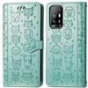JIUNINE Cover OPPO A94 5G, Custodia Libro in Pelle Portafoglio Flip Case Antiurto con Modello di Cane e Gatto [Porta Carte] [Magnetica] [Interno TPU] per OPPO A94 5G, Verde