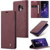Sojlecyu Cover per Samsung Galaxy S9 Custodia, a Libro Portafoglio in Premium Pelle PU Porta Carte Flip Case Supporto Protezione Case Cover per Samsung Galaxy S9, Vino Rosso