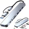 QarulG 8 in 1 Hub USB C con 4 porte USB, lettore di schede SD/TF, jack per cuffie da 3,5 mm, porta dati USB C, compatibile con MacBook Pro/Air/tablet/smartphone e altro ancora (grigio)