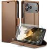 FERLAN Cover per Xiaomi Redmi Note 15 Pro Plus+ 2 Pezzi Vetro Temperato,Antifurto,supporta ricarica wireless,in pelle multifunzione,chiusura magnetica con chiusura anti-urto,Marrone