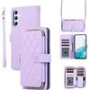 Generic Custodia a portafoglio per Samsung Galaxy A56 5G, in pelle con cerniera, con porta carte, fibbia magnetica, antiurto, con cordino da polso e catena in pelle, da donna (viola)