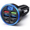 Genérico Caricabatteria da auto a ricarica rapida USB, 6 porte con display LED digitale, 100 W, adattatore di ricarica rapida QC3.0, colore nero
