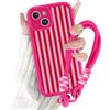Paovkoi Cover per iPhone 15 con Cordino, Aesthetic estate Stripes Striped Righe Disegni Custodia con Tracolla Laccio Collana, Rosa antico Silicone Bumper Protettiva Custodie per iPhone 15 6,1'' - 01