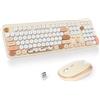 SOLIDEE Combo Tastiera e Mouse Wireless,tastiera macchina da scrivere retro,Tastiera per Computer con Tasti Rotondi 2.4GHz con Tastierino Numerico,Tastiera a 104 Tasti(Americana QWERTY)(Bear Beige)