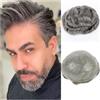 CJHFR472SG Patch Capelli Uomo Parrucca di capelli umani for uomo, protesi capillare maschile da 6 unità europee base pelle sottile PU completa pezzi 1B nero con 65% grigio bianco Parrucche per uomo(8x10)