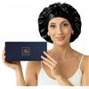 Ferò Cuffia Seta Capelli Notte, 100% Gelso di Lusso, 22 Momme Grado 6A, Regolabile e Traspirante, Silk Bonnet Protezione per Capelli Ricci e Lisci, Ipoallergenica, con Confezione Regalo, Nero