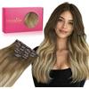 WENNALIFE Extension Capelli Veri Clip, 60cm 120g 7pcs Extension Clip Capelli Veri Ombreggiatura dal Castano Noce al Castano Cenere e al Biondo Candido Remy Umani Naturali Capelli Extension con Clip