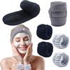 BTIYMU 6 Pezzi Fascia Capelli Skincare Donna Polsini Skin Care, Regolabile Fascetta Cerchietto Skincare Doccia Lavaggio Lavare il Viso Spa Kit, Set Fasce da Polso Fascia Trucco a Strappo(Nero, Grigio)