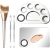 Kuaooauk Tavolozza per la miscelazione del trucco con spatola, in acciaio inox coreano, set da 5 pezzi per make-up da donna