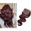 Larafona Capelli veri capelli umani con chiusura in pizzo rosso scuro 99J#, 100% capelli Remy Human Hair Pizzo Closure ondulati 30 cm