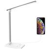 Amnossi Lampada da scrivania a LED, dimmerabile, 5 colori e 5 livelli di luminosità, lampada da comodino, porta USB, per la ricarica dello smartphone, luce da lettura per lettore, bambini, colore argento